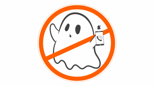Fantôme blanc tenant un téléphone, symbole d’interdiction rouge, illustrant la fin des appels fantômes sur iPhone.