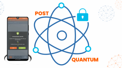 Image d'un chiffrement post-quantique autour d'un téléphone